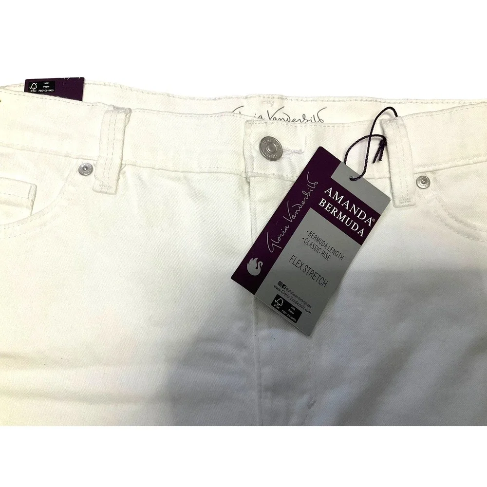 Gloria Vanderbilt Amanda Bermuda‎ White Denim Shorts Classic Rise Size 14 NEW